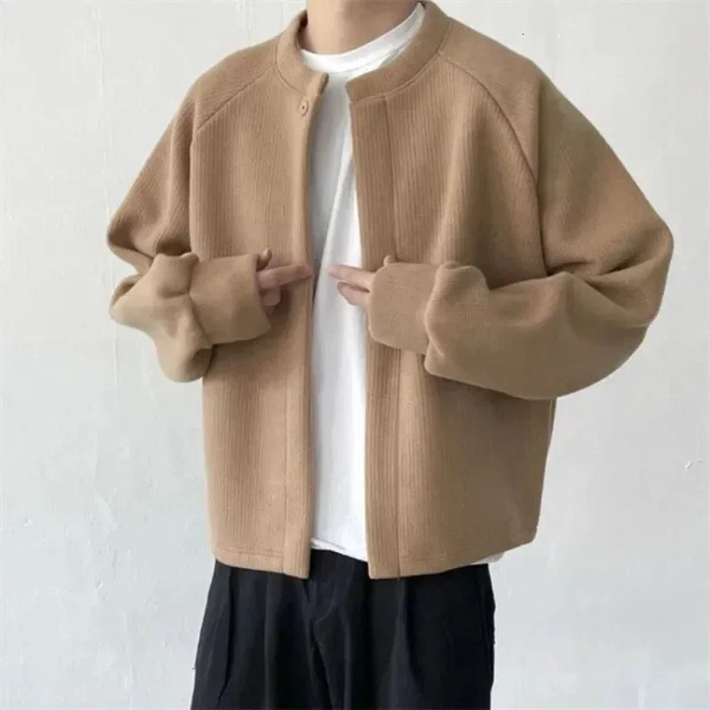 In Jackets High Quality Solid Color Clothing Deals 2024 Aesthetic Korean Fashion Knitted Cardigan Male Y2k Mens Sweaters 241017