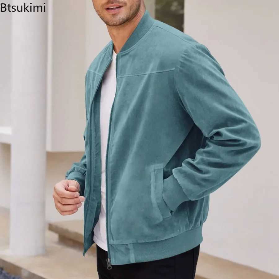 Bomber Jacket Mens Fashion Suede Jacket Spring and Autumn Solid Vertical Collar Zipper Jacket Mens Retro Handsome Motorcycle Jacket M241017