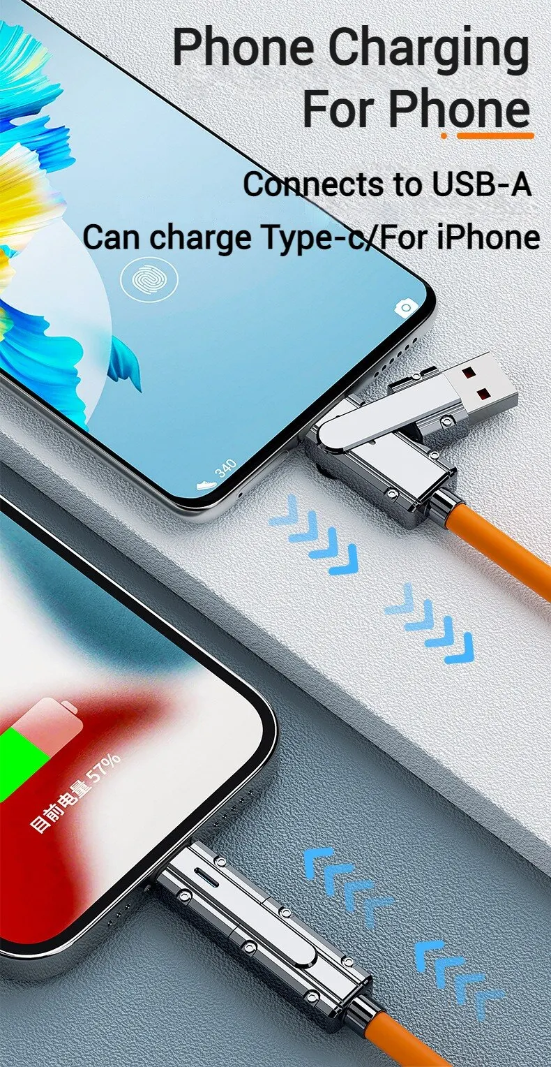 4 In 1 120W USB A/C to Type C Cable 3 IN 1 PD 100W Fast Charging Data Cable for iPhone 15 Pro Max Samsung S24