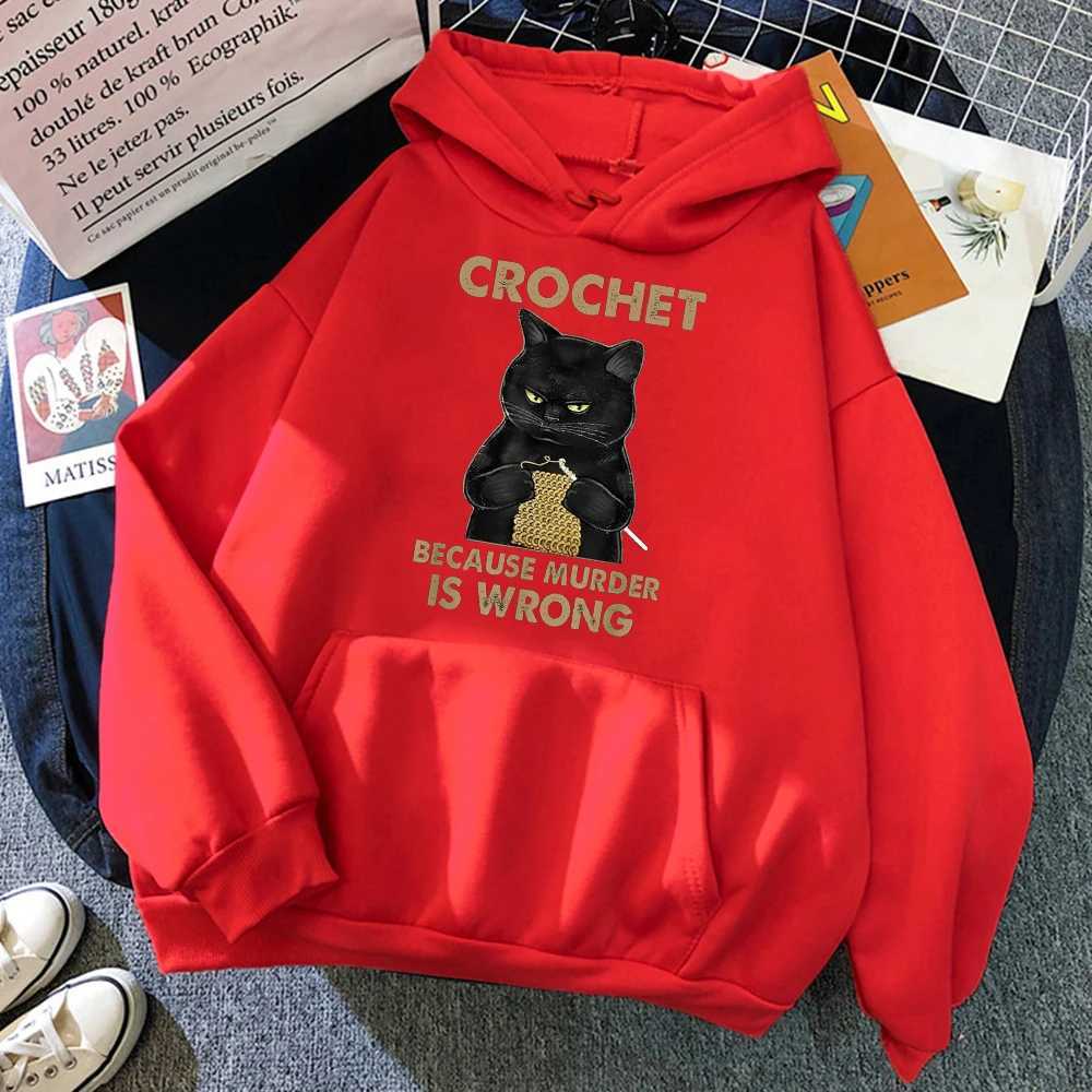 Crochet Because Murder Is Wrong Women Clothes Hip Hop Pullovers Hoody New Casual Oversized Clothing Fleece Loose Hoody WomensX241016