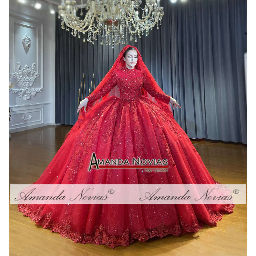 Full Cover Wine Red Wedding Dress For Muslim