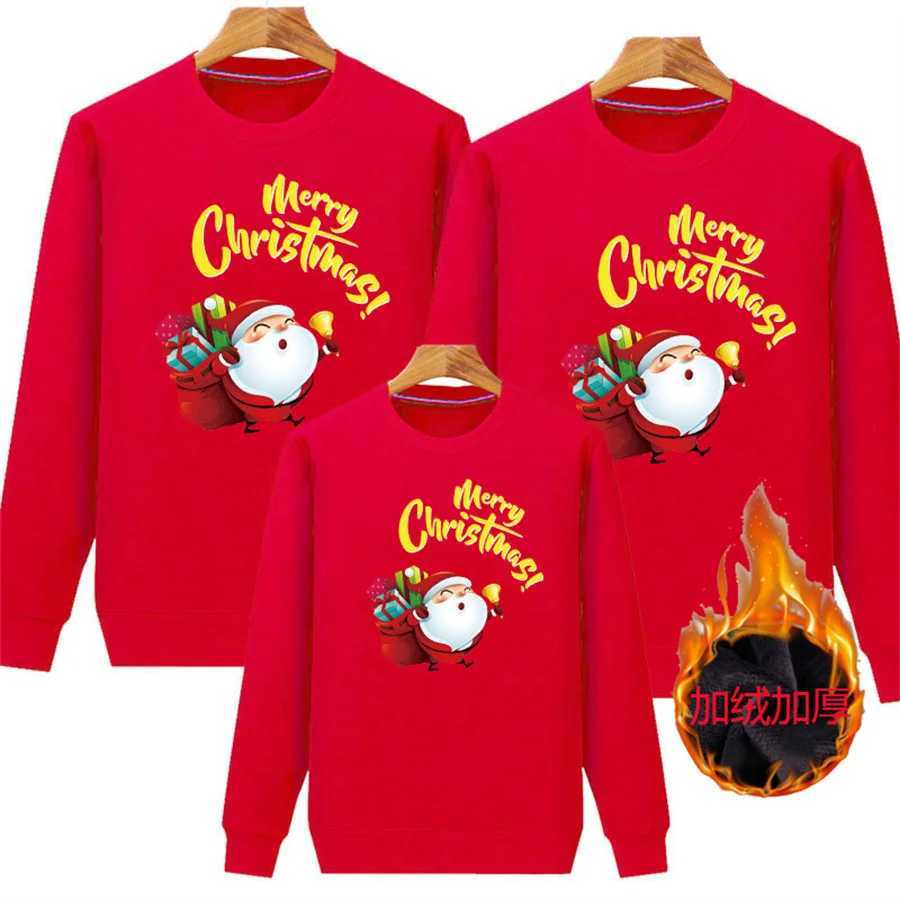 Family Hoodie Christmas Match Set Warm Childrens Clothing Sportswear with Velvet Sweater Santa Claus Adult and Childrens Gifts W241015