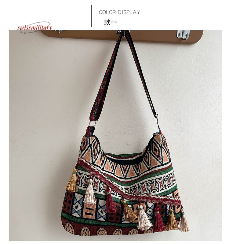 Ethnic style Su large capacity shoulder 2024 new Bohemian fashion tote temperament women's bag #12 swissmilitary
