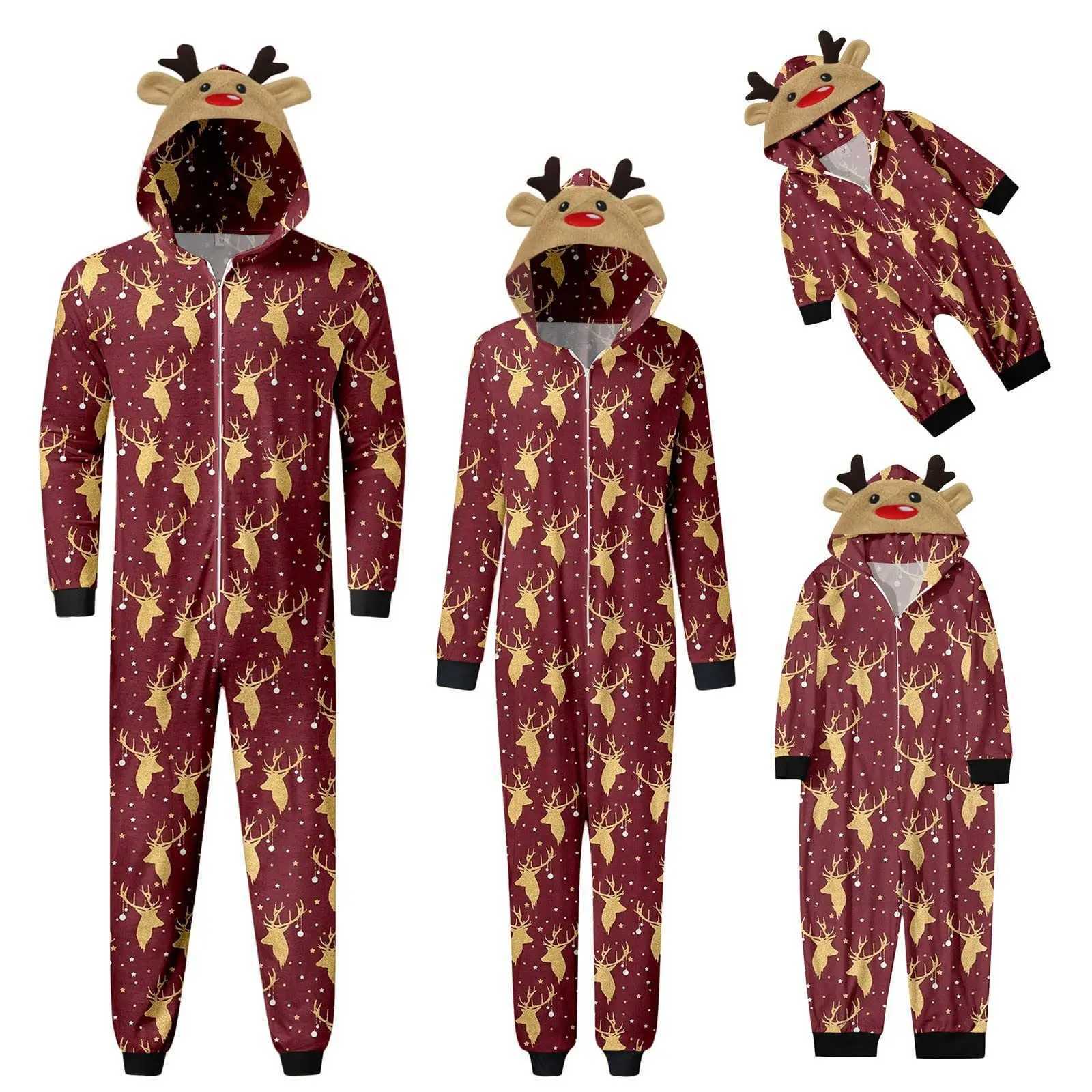 Brand new all reindeer print Christmas jumpsuit New Years family pajamas cute deer hoodie mother father child matching set W241015