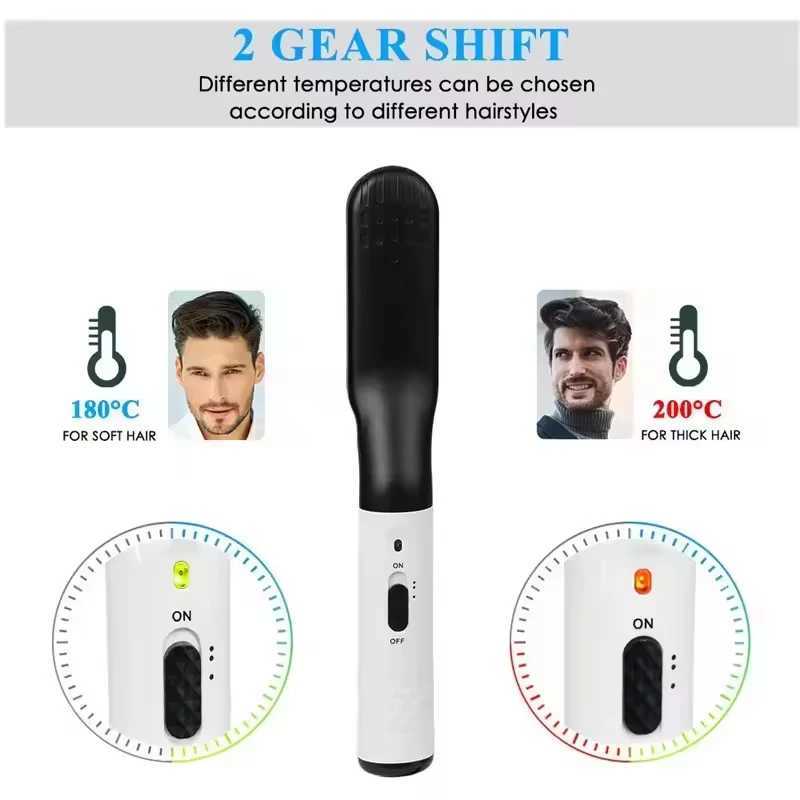 Portable Professional Mens hair straightener Beard grooming Electric comb 2-in-1 Mini ion hair straightenerXJ241016