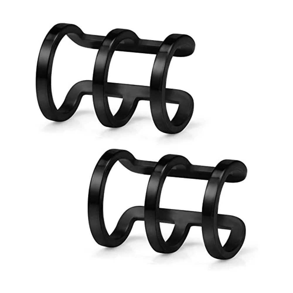 2-6-piece stainless steel ear sleeves non perforated faux black clip on boxed earring set womens and mens styles W241017