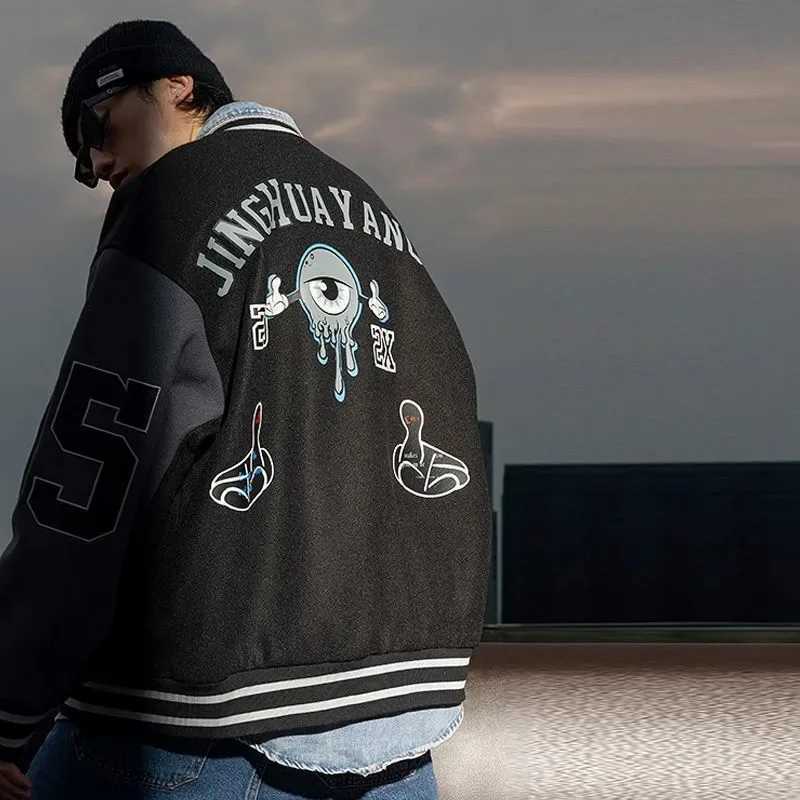 Y Letter Varsity Baseball Bomber Jacket Mens Cotton Womens Oversized Coat Black Brown Hip Hop University College Uniform Loose M241017