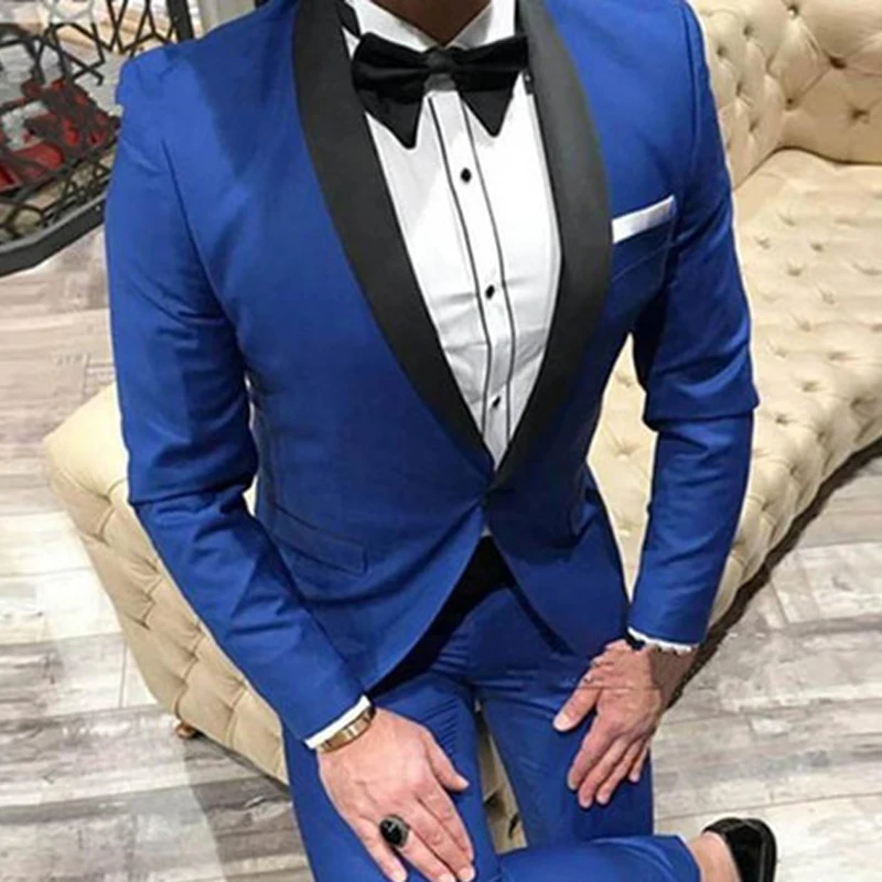 2 Piece Wedding Tuxedo for Groom Slim Fit Formal Men Suits Custom Made Royal Blue Jacket with Pants Male Fashion Costume 2024