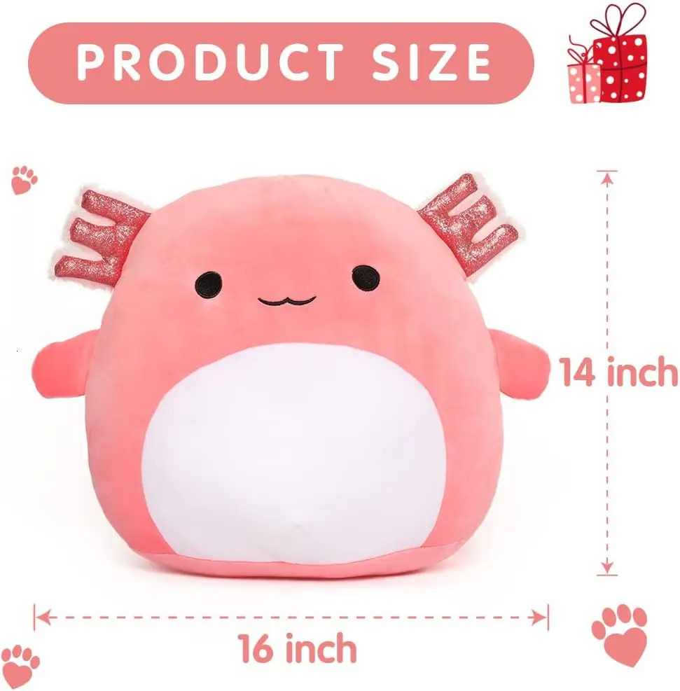 16 Large Axolotl Stuffed Animals Plush Toy Throw Pillow - Big Ultrasoft Hug Squishy and Cuddly Axolotl Pillow for Kids 241008