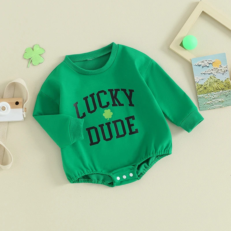 Matching Father and Baby Outfits Long Sleeve Letter Print Romper Round Neck Clover Sweatshirt Family Irish Clothes 241017