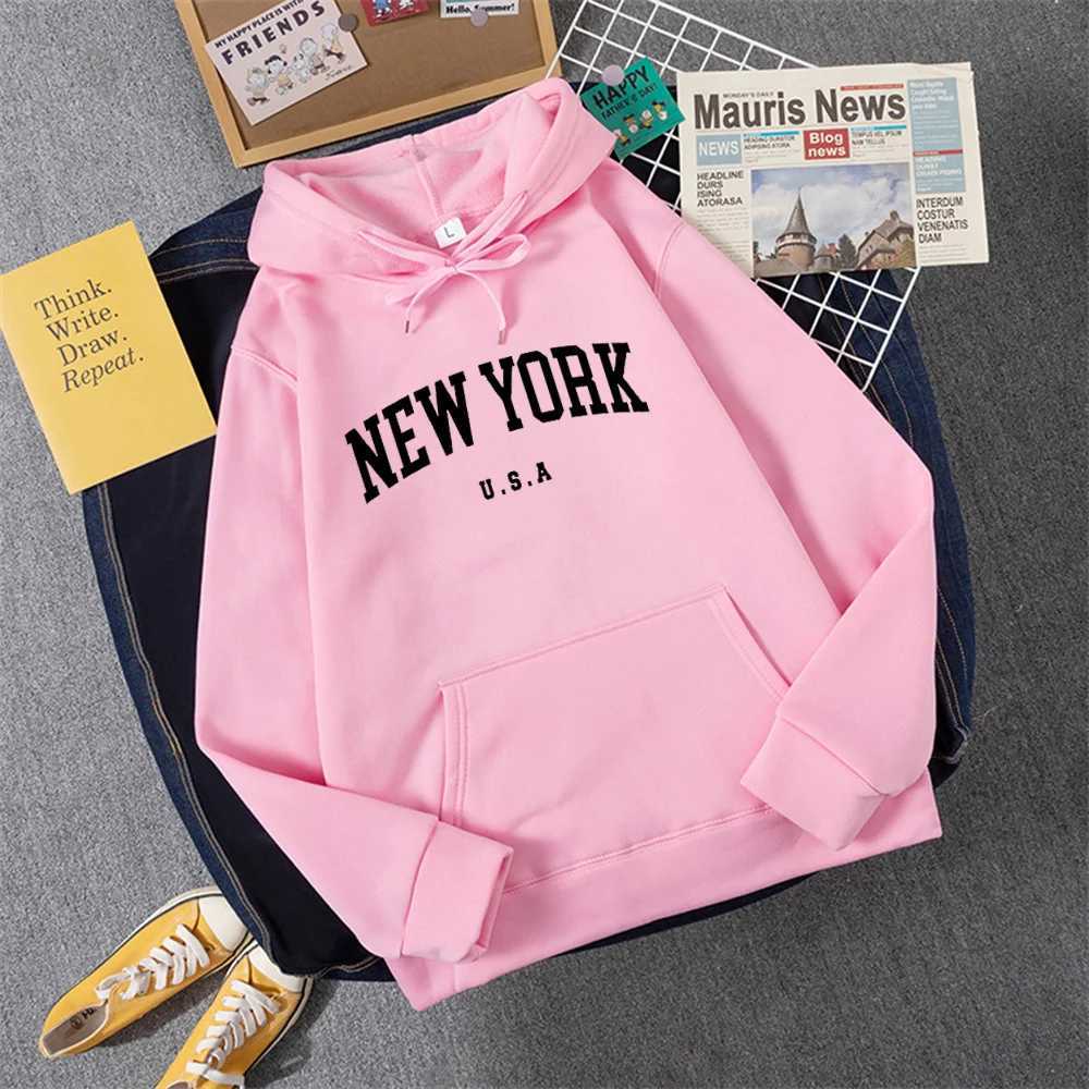 NEW YORK Letter U.S.A City Print Hoody Men/Women Fashion Casual Long Sleeves Hooded Loose Oversize Pullover Hoodie Street SweatsX241016