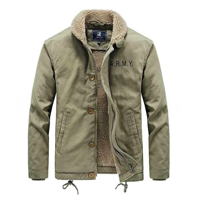 Wool short sleeved mens winter thick fur collar plush workwear pilot jacket cotton coat X241017