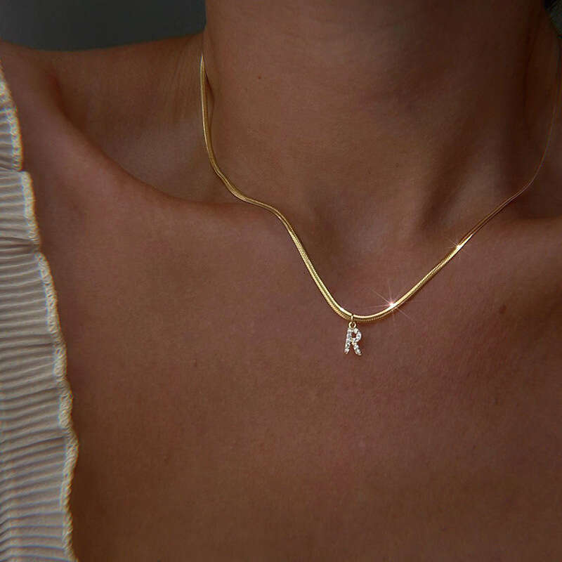 26 letter adjustable titanium steel necklace French flat snake bone collarbone chain stacked dia pendant Friends Gift