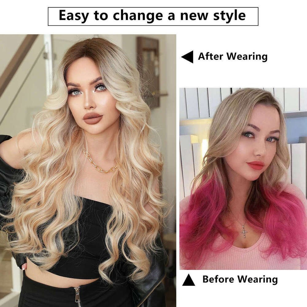 Female Wave Small T Forehead Wig White Gold Pick Color Synthetic Mechanism Headset Lace Front Wigs