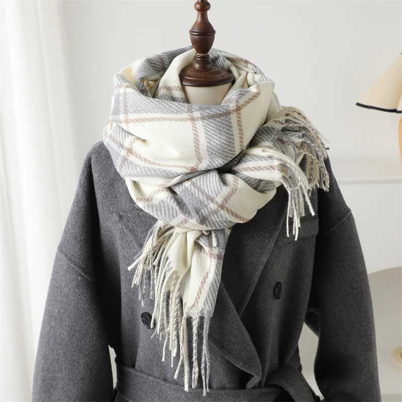 Korean style thick warm shawl winter plain weave tassel blanket cashmere such as scarf collar Chief Pashmina raincoat Stoles X241017
