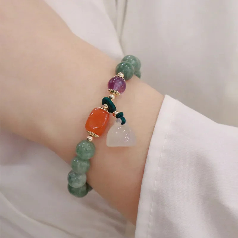 Ruifan Natural Chalcedony Lotus Charm Natural Jade Stone Bead Bracelet Womens Exquisite Jewelry Accessories YBR532 241017