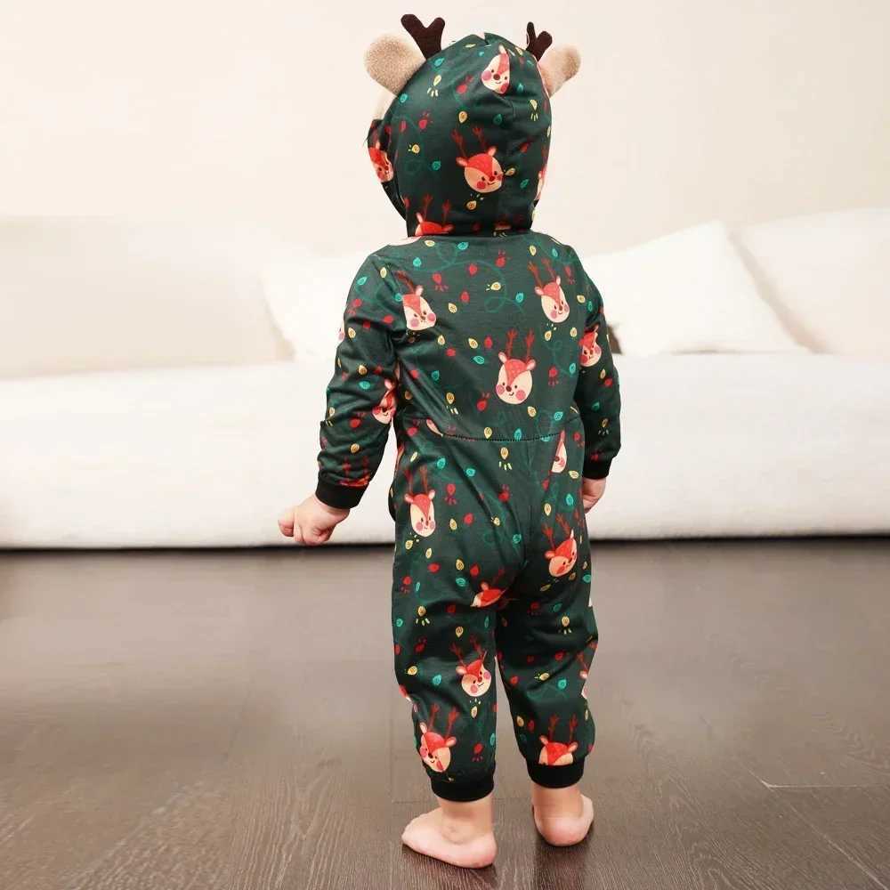 Family Christmas pajamas cartoon reindeer jumpsuit cute earmuffs jumpsuit mom dad child matching set warm and soft pajamas Christmas appearance W24101