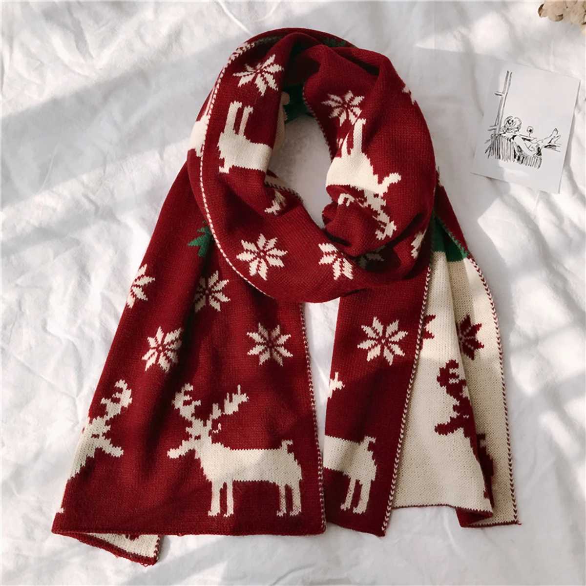 New Red Deer Knitted Scarf Christmas Warm Shawl Suitable for Ten Thousand Section Long Packaging Fashion Womens Cape Town Knitted Cotton Collar X24101