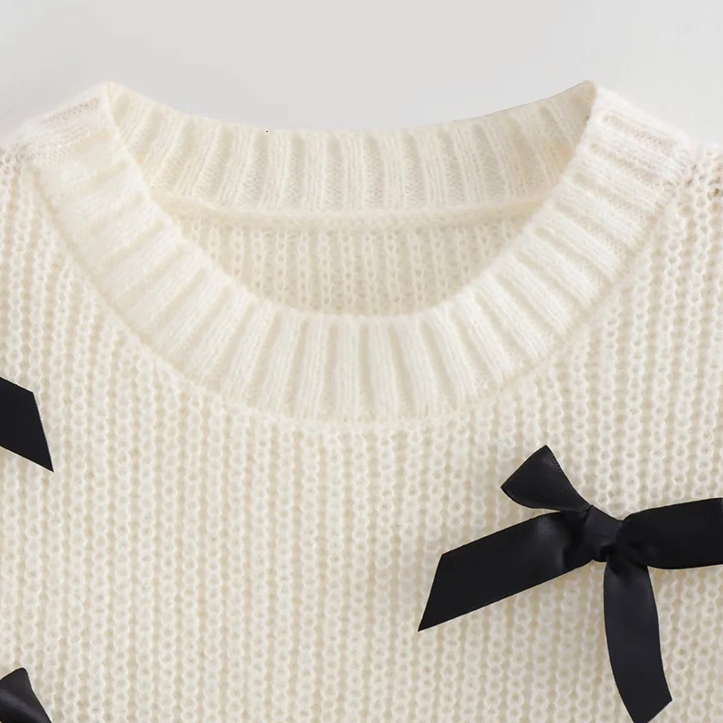 Women's Knitted Pullover Jumper Short Sleeveless Bow 2024 Knitwear Sexy Elegant Fashion Inszartrafaf Sweaters Woman Tops