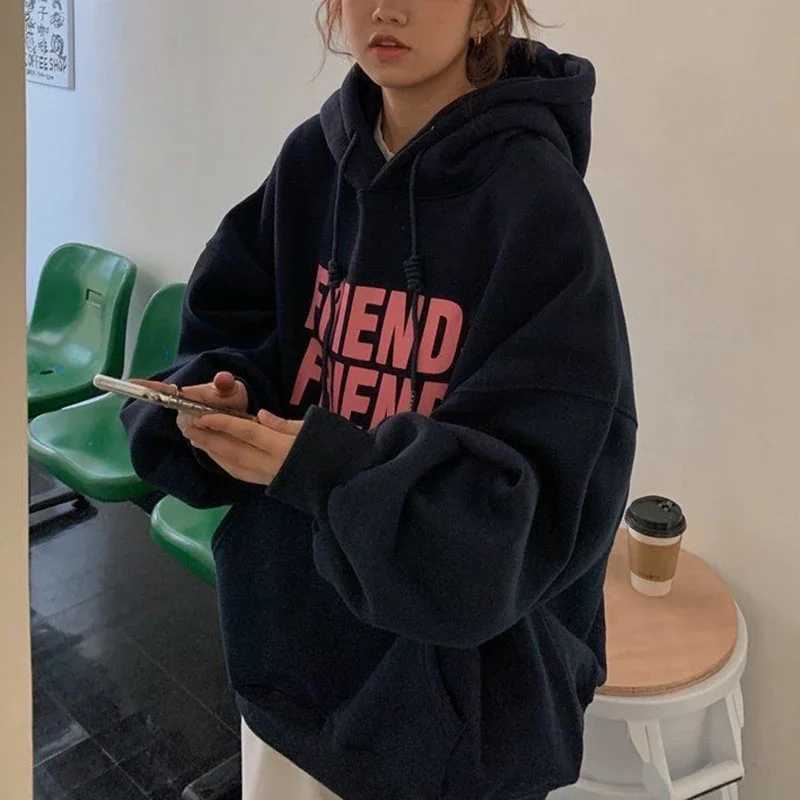 Letter Printed Hooded Sweatshirts Women Harajuku Long Sleeve Oversized Hoodies Woman Autumn Winter Loose Pullover Top FemaleX241016
