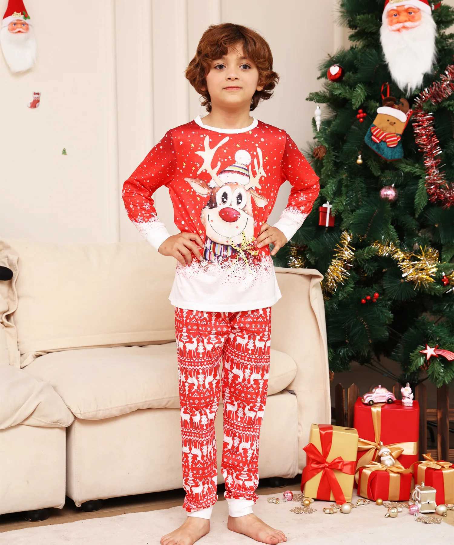 New Years clothing 2025 family matching set Christmas pajamas wide and soft pajamas adult childrens clothing set baby and dog jumpsuit W241015