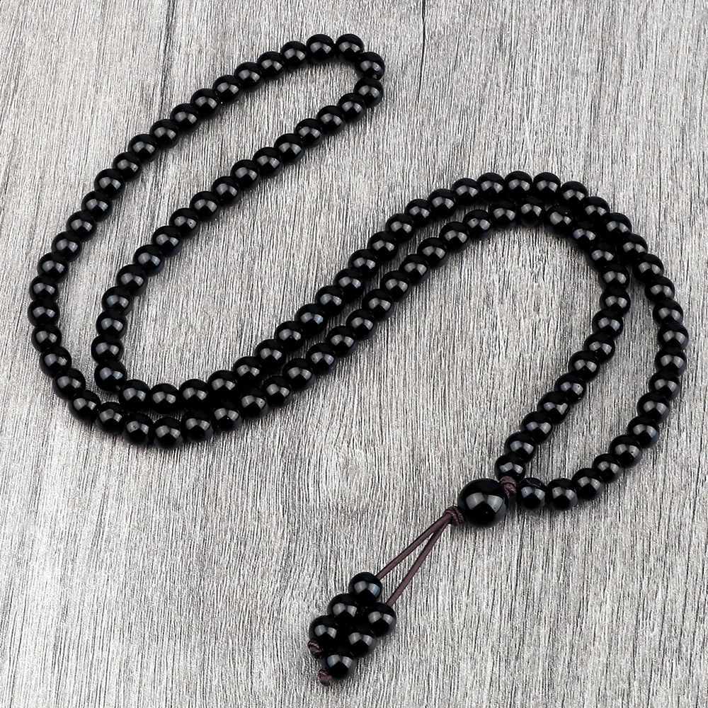 Shining black natural stone bead necklace obsidian matte agate 108 Mara bead packaging bracelet meditation yoga jewelry 241017