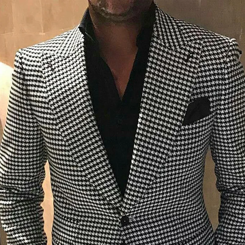 Check Houndstooth Men Suits Casual Custom Wedding Tuxedo for Groomsmen 2 Pieces Plaid Male Fashion Costume Jacket with Pants 2024