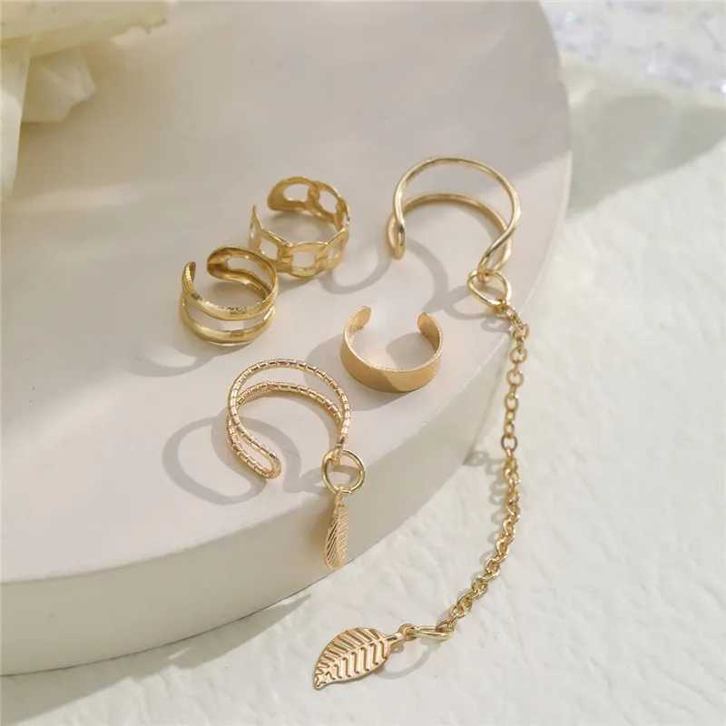 Golden Leaf Female Clip Earrings Creative Simple C Butterfly Earrings Cuffs Non Perforated Earrings Set Fashion Jewelry W241017