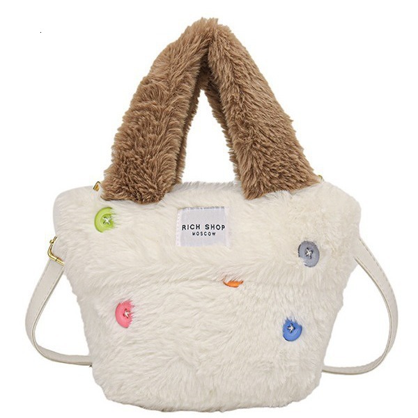 Cute button imitation fur autumn and winter children's diagonal cross handbag version fashionable plush bag