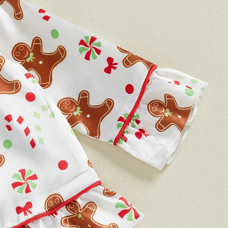 Baby Girl 2Pcs Christmas Pajamas Long Sleeve Gingerbread Print Shirt Pants Set Toddler Sleepwear 241017