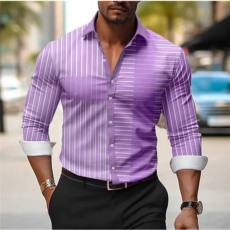 New Style Mens Line Plaid Shirt High Quality Lapel Long Sleeve Mens Social Shirt Clothing Slim Prom Shirt In Spring And Summer LX241017