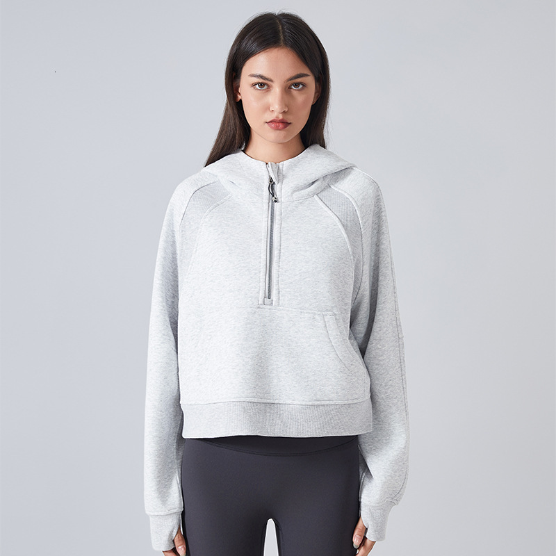 New Women Yoga Outfits Oversized Sports Hoodie Half Zip Long Sleeve Coat Fitness Workout Hooded Jacket High Elasticity Crew Neck Sweater Gym Running