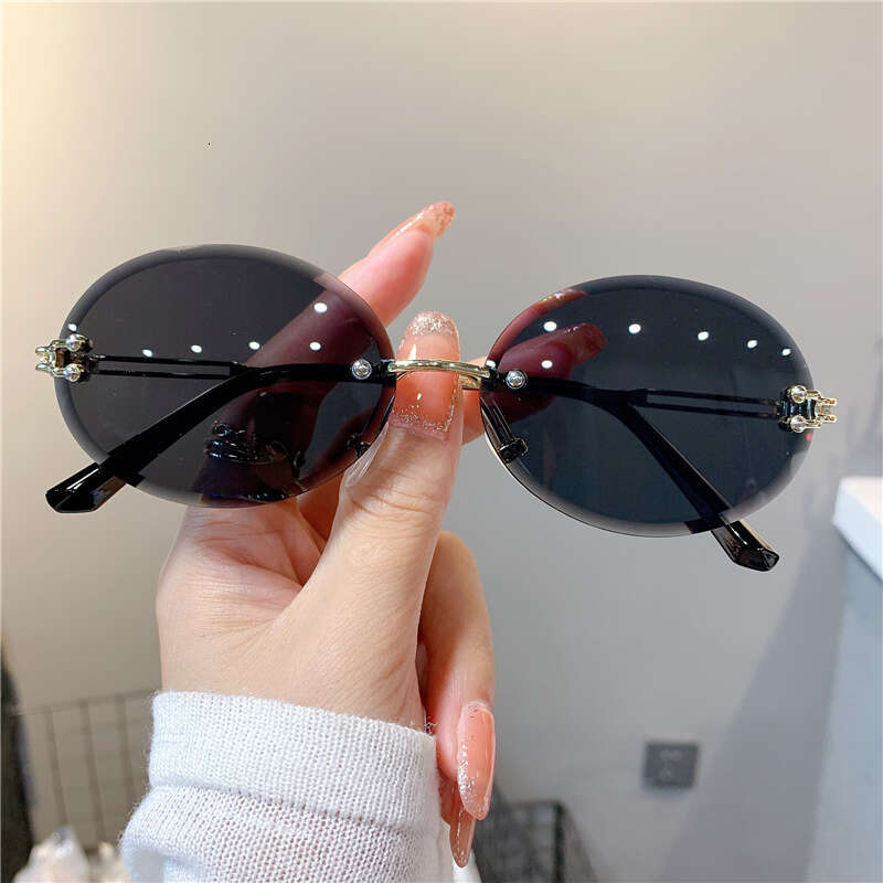 For Trendy Woman Sunglasses Summer Rimless Cut-edge Sunglass Oval Fashion Brand Designer Shades Pink Women's Sun Glasses UV400