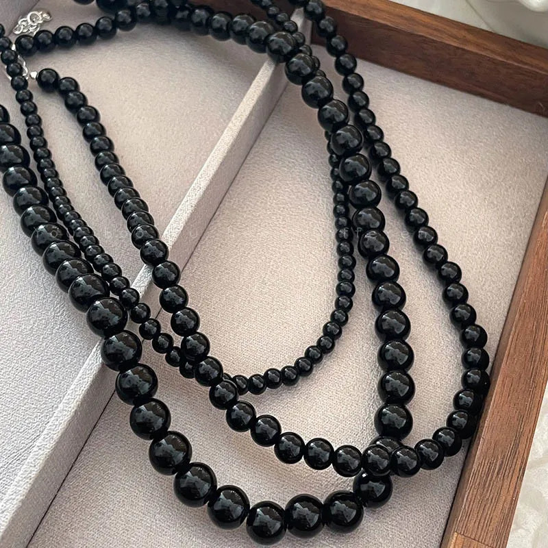 Vintage Strands Choker Necklace Black Pearls Simulated Pearl Jewelry Gift Women Unique Clavicle Chain y241010