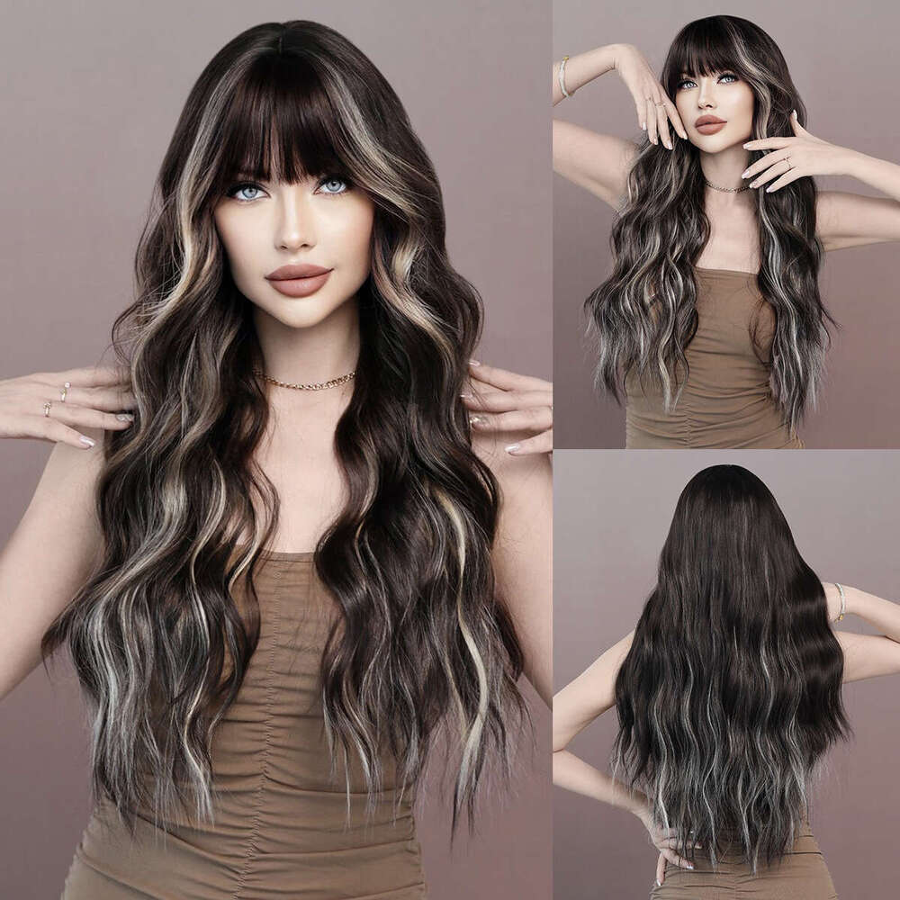 Women's Ed Gold Long Curly Hair Wig Big Wave Striped Wavy Skunk Wigs