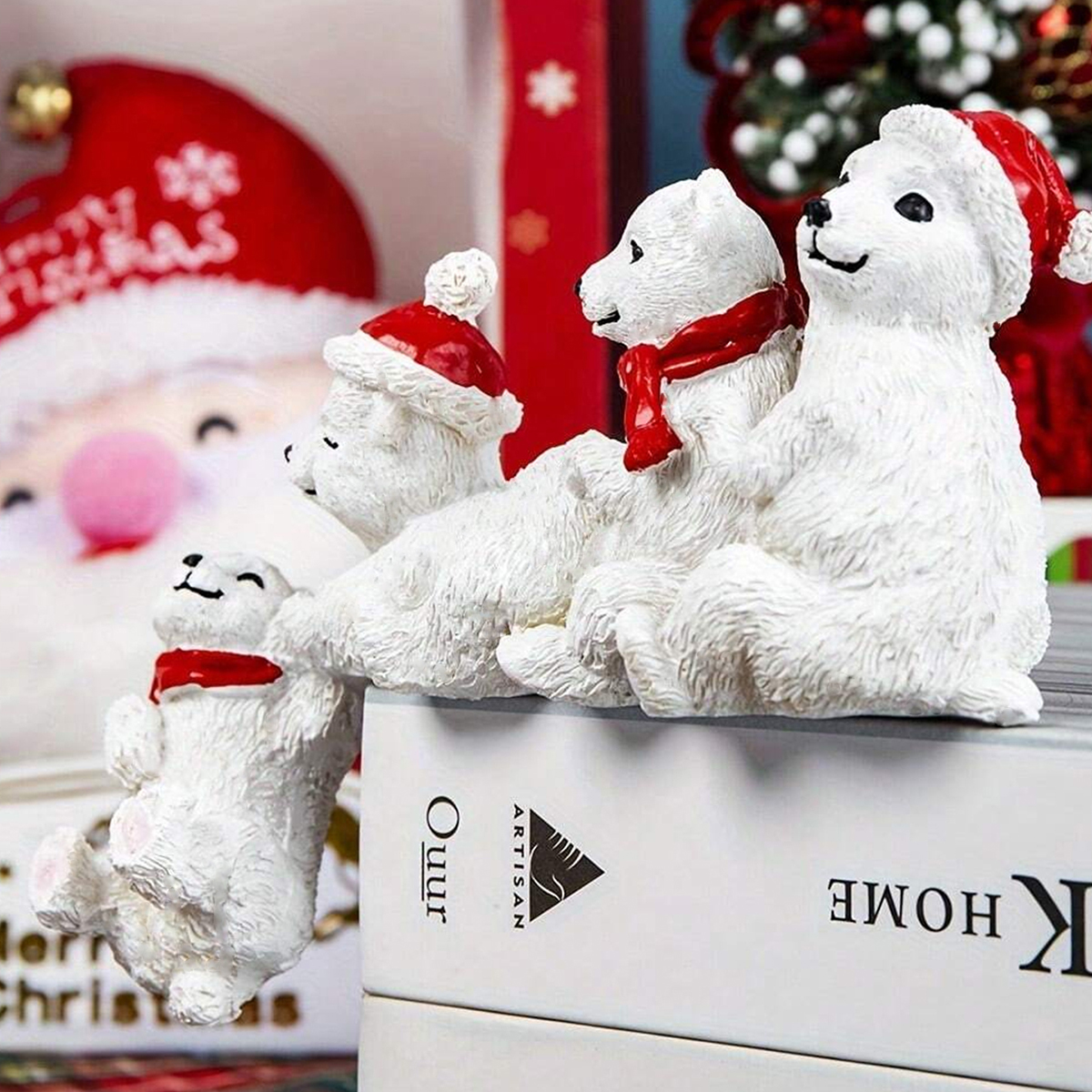 Christmas resin statue help handmade sculpture caretaker white bear shelf decoration holiday desktop decoration