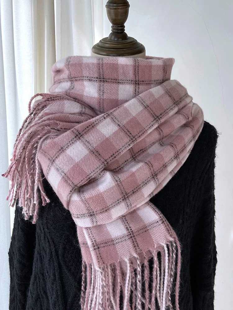 New Fashion Sweet Retro Scarf Winter Womens Preparatory Student Checkered Scarf Warm Pashmina Flawless Womens M Bag Shawl X241017