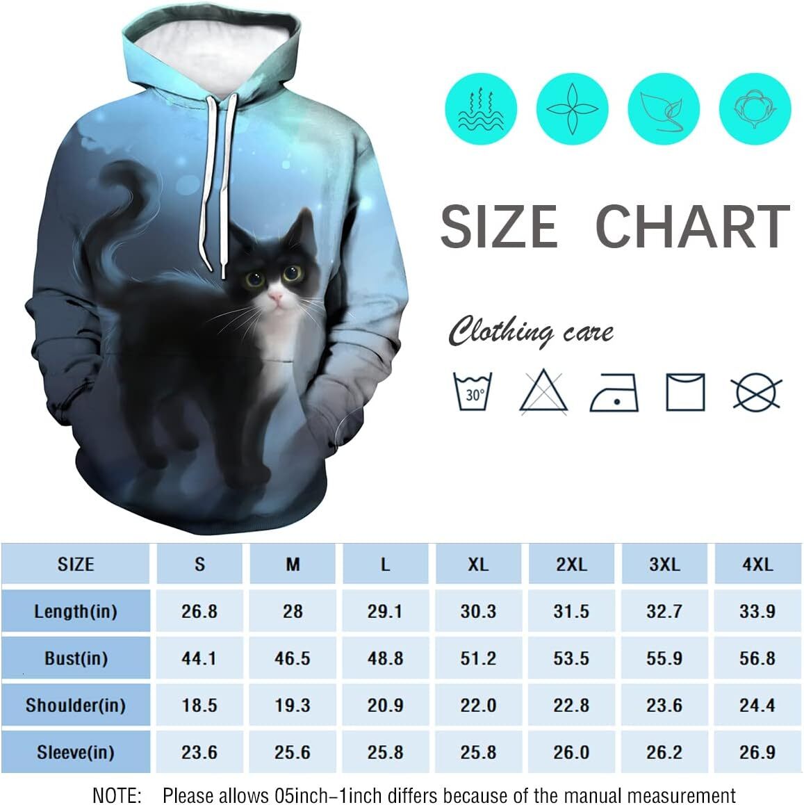 Hoodie for Mens Womens Womens Cat Hoodie Autumn Winter Long Sleeve Pullover Animal Theme Sweatshirt Cute Realistic Graphic Hoodie Graphic Hoodies swea