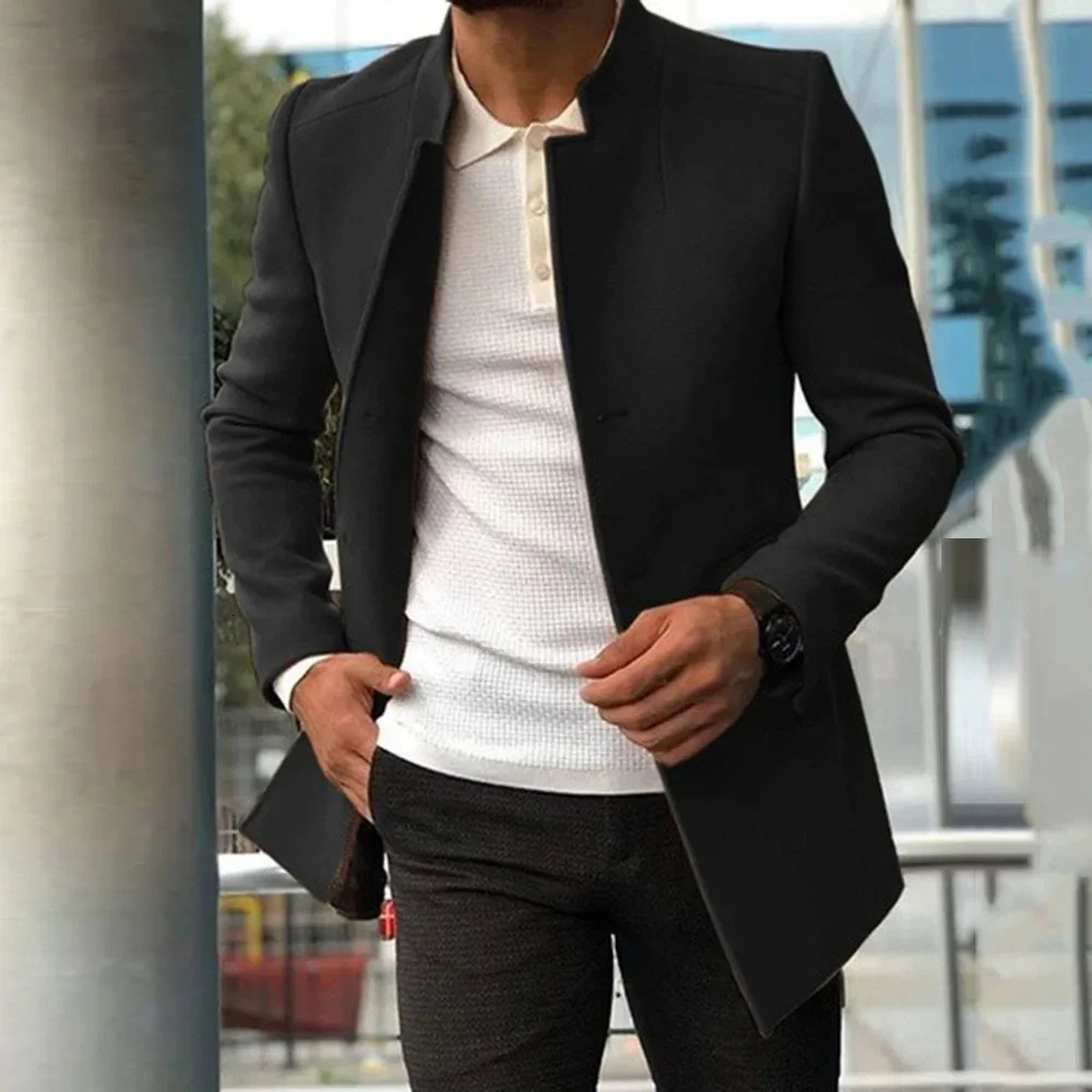 2024 Spring and Autumn Casual Mens Clothing for Youth Trendy Solid Color Slim Fit Longsleeved Woolen Coat Suits 241017