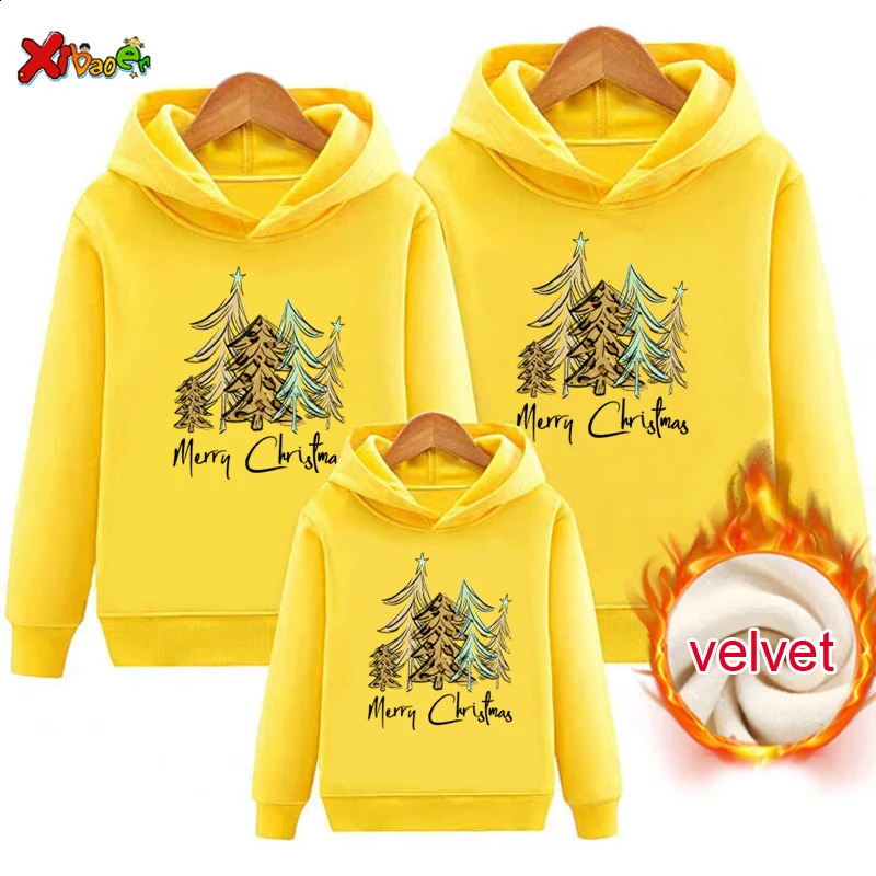 Family Christmas Hoodies Sweaters Clothing Warm Winter Children Sweatshirt Pullover Plus Velvet Adult Clothes Matching Outfit 241017