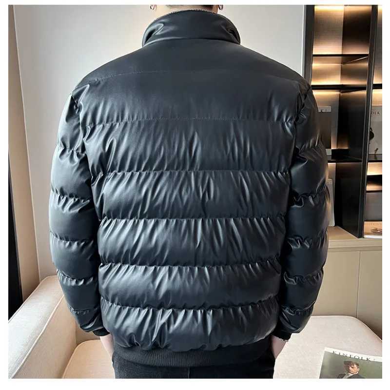 High quality brand autumn jacket mens leather jacket thick windproof Parka large pocket stand up collar warm solid fluffy jacket X241017