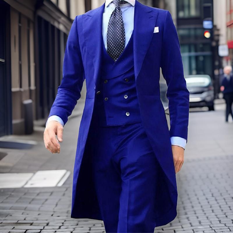 Formal Men Suits with Long Smoking Jacket Slim Fit 3 Pieces Wedding Tuxedo Tailor Made Groom Prom Party Blazer Latest Coat Pants Design