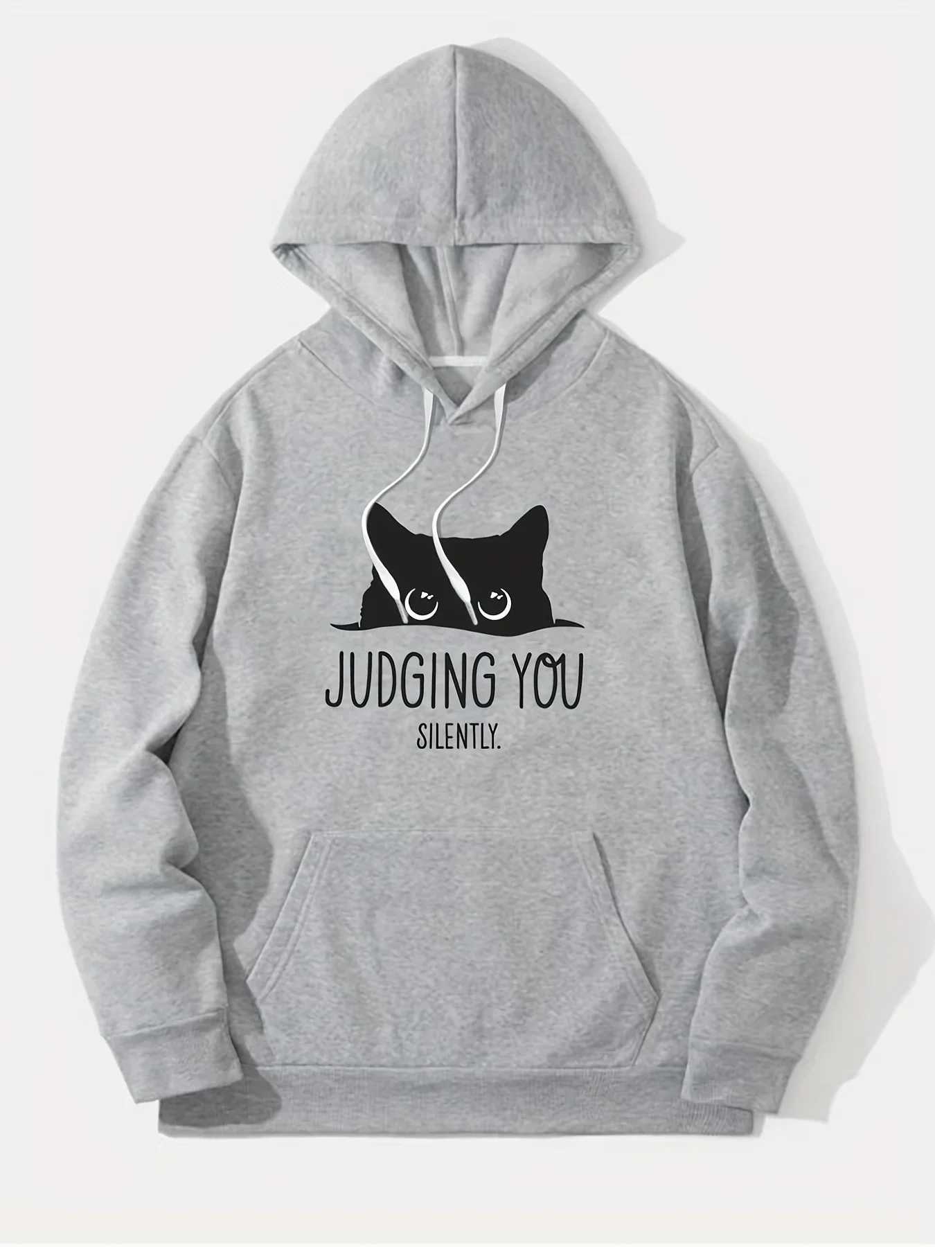 Cozy Mens Black Cat Fleece Hoodie | Machine Washable Casual Pullover with Kangaroo Pocket | Warmth and Style for Fall/WinterX241016