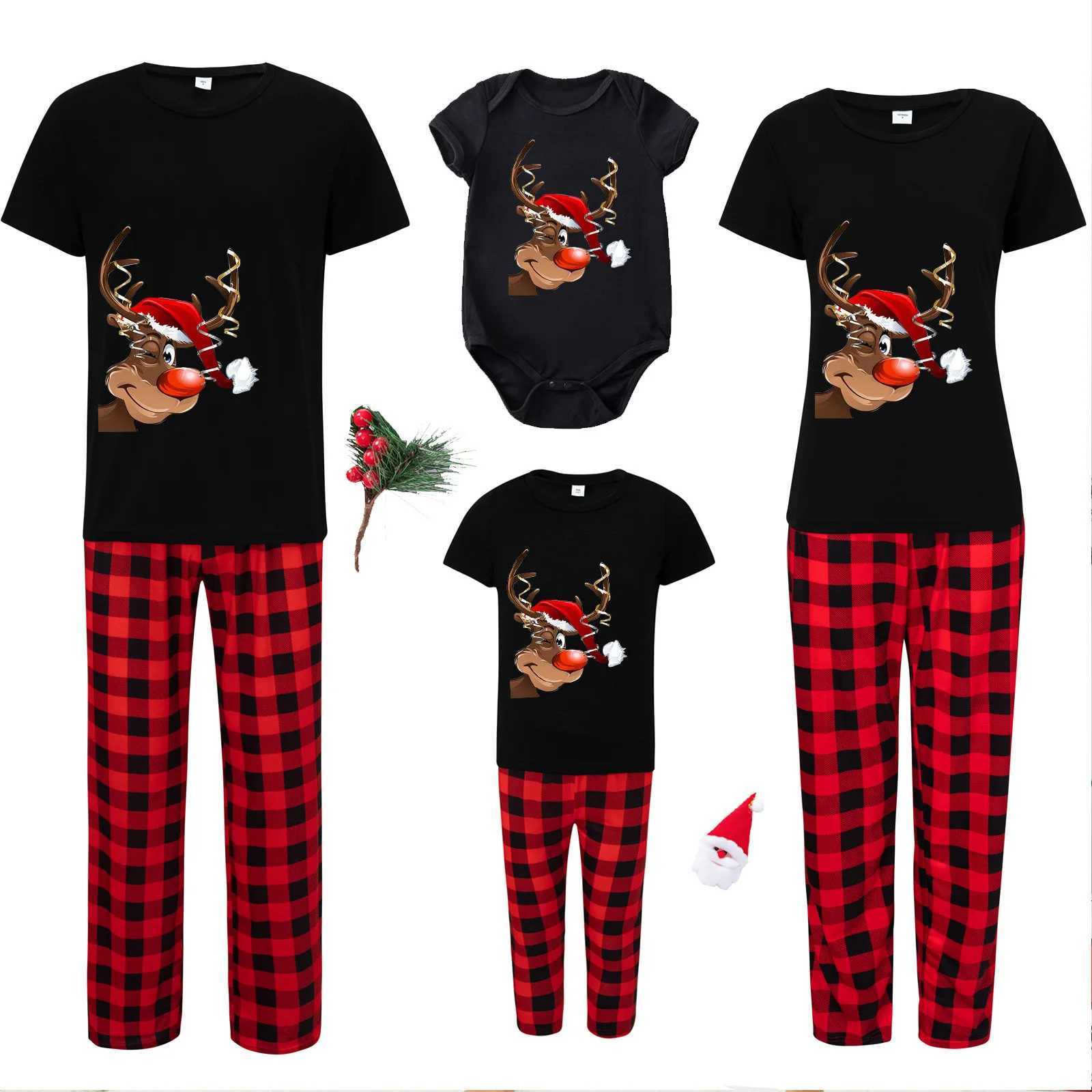 2024 Cute Deer Christmas Family Match Short Sleeve Father Mother Children Baby Pajama Set Mom and Me Christmas Pj Clothing W241015