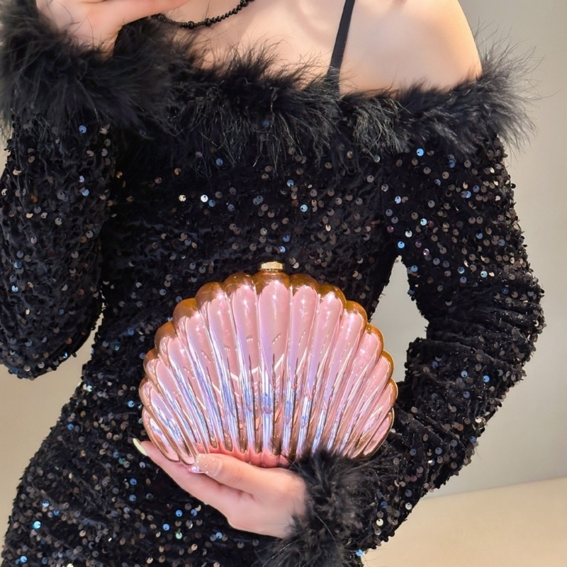 2024 Women Silver Gold Shell Bag Cute Acrylic Evening Clutch With Strap For Wedding Party Small Purses Handbags 241011