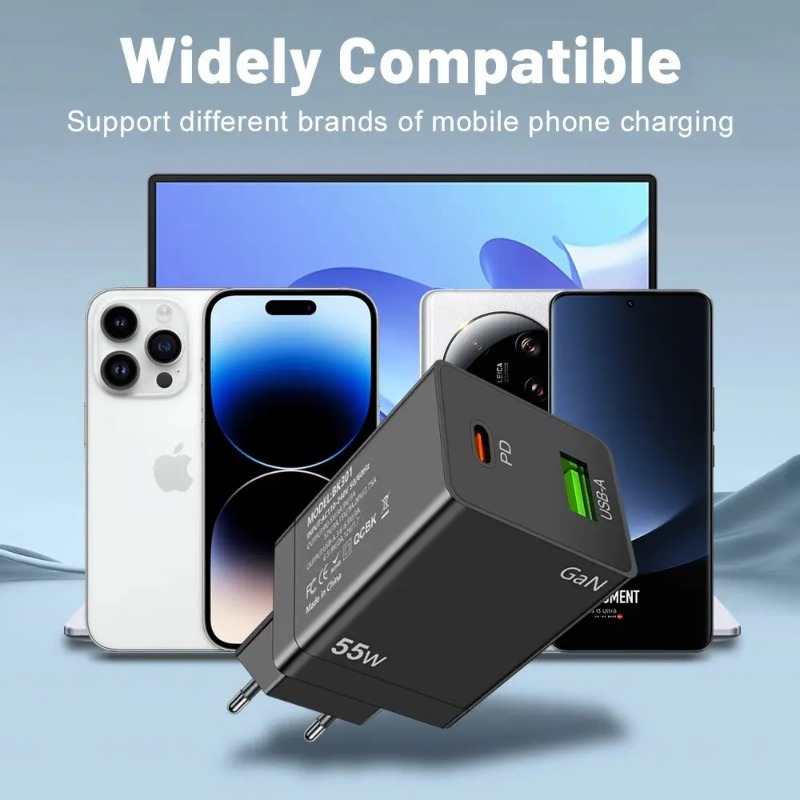 GaN Fast Charging 55W USB Type C PD Wall Charger QC3.0 US EU US AU KR Plug For iPhone iPad Samsung Xiaomi POCO