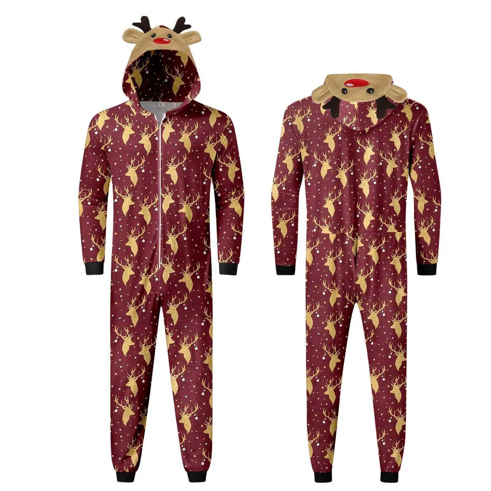Brand new all reindeer print Christmas jumpsuit New Years family pajamas cute deer hoodie mother father child matching set W241015