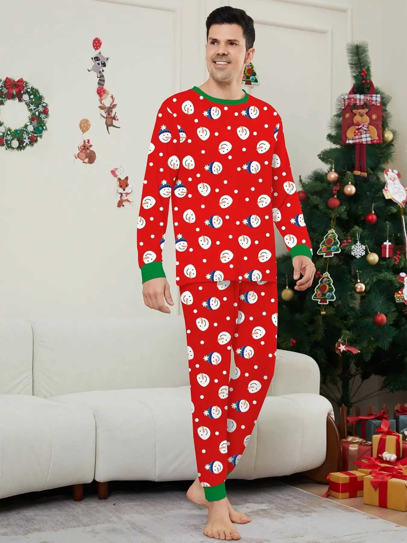 Christmas Family Pajama Set Allover Print 2-piece Pajama Set Mom Dad Child Matching Set Cute Baby and Dog Pants Pjs Christmas Appearance W241015
