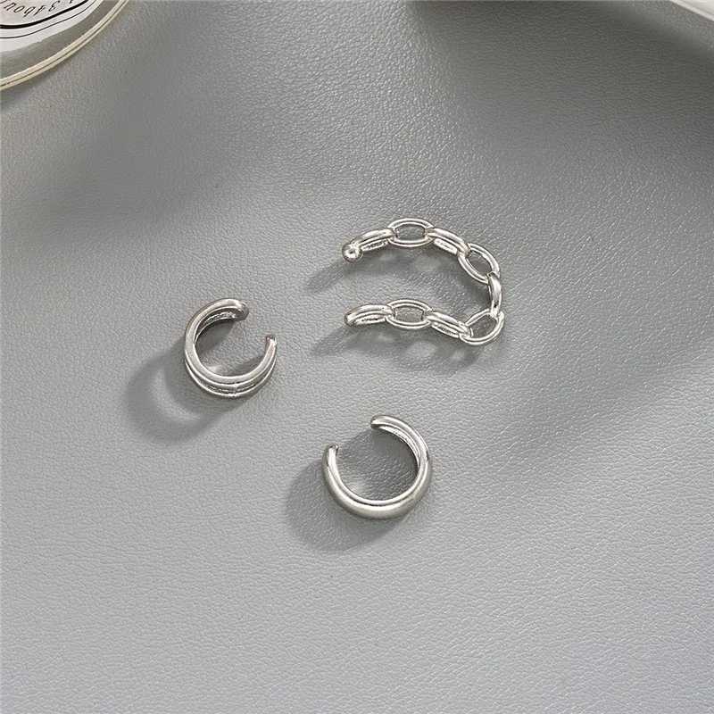 3 pieces/set of womens silver clip earrings creative and simple C-sleeve non perforated clip set trend jewelry gift W241017