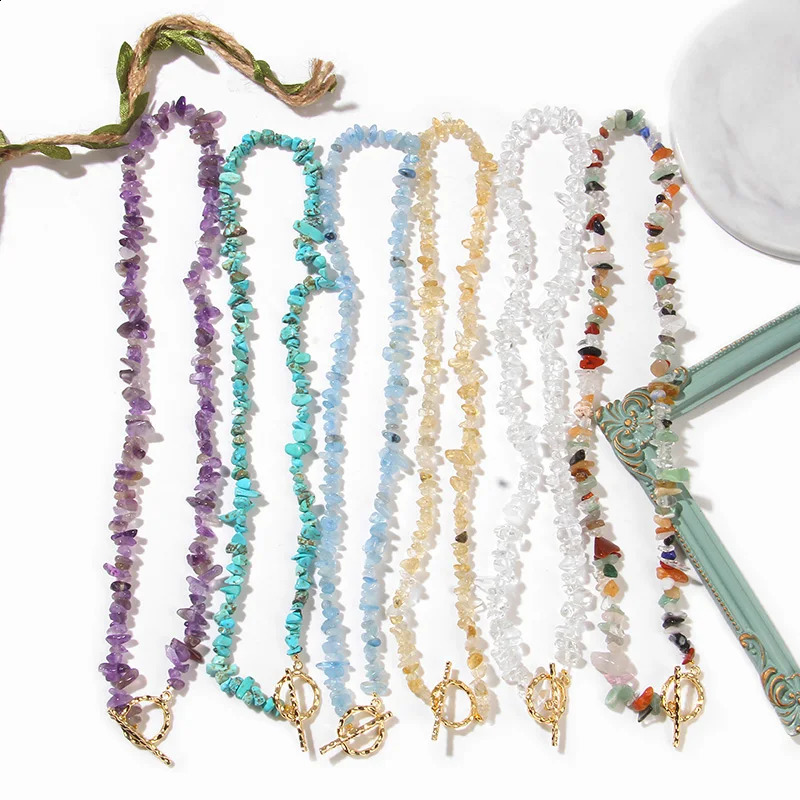 Bohemian treatment jewelry blue aquamarine necklace natural gravel chip bead necklace mens and womens suffocating fashion accessories 241017